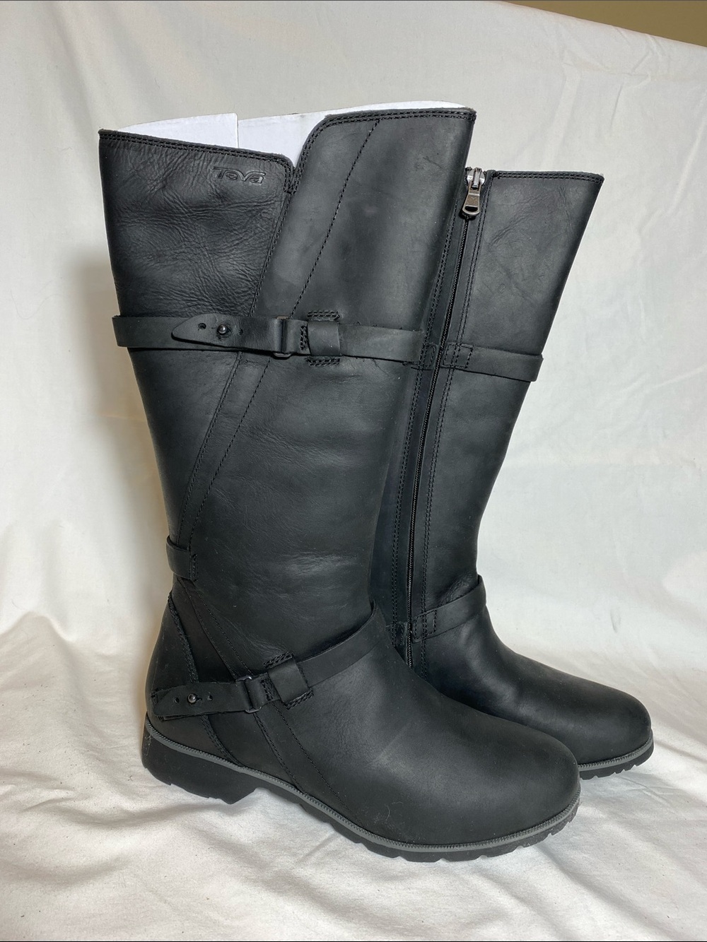 Teva Delavina Matte Black Waterproof Leather Riding Boots- Women 7.5M NWT